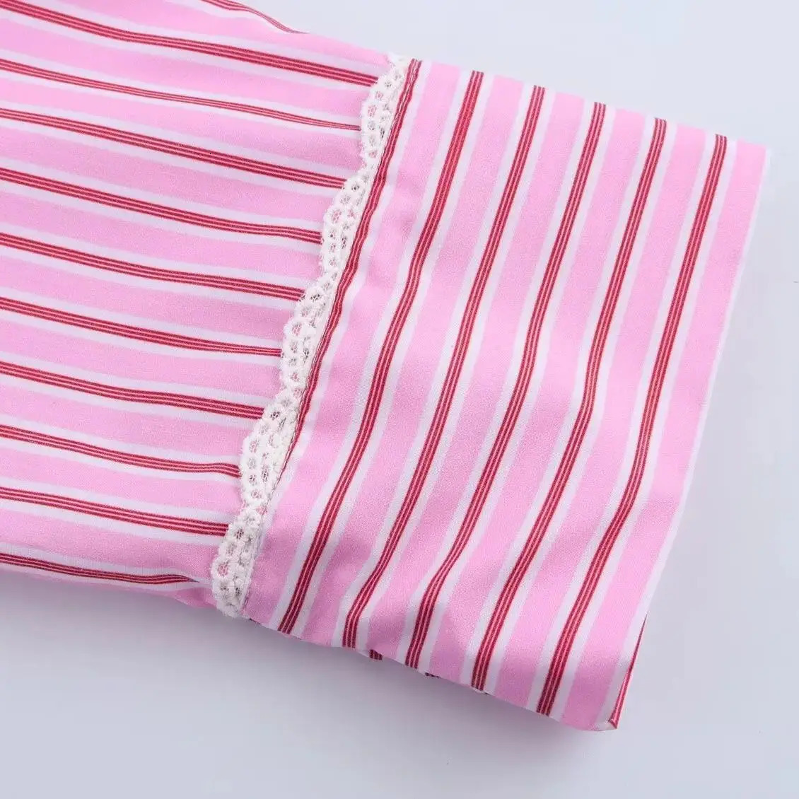 TRAF Women 2025 Spring Fashion Lazy Style Striped Lace Stitching Shirt Chic Suspender Belt with Wide Leg Pants suit Mujer 250408