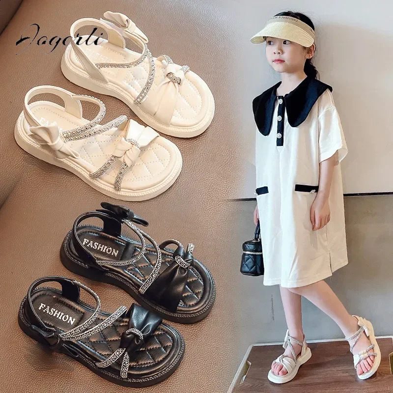 Girls Sandals Summer Soft-soled Rhinestone Princess Treasure Girl Childrens Shoes Flats Slipper 250408