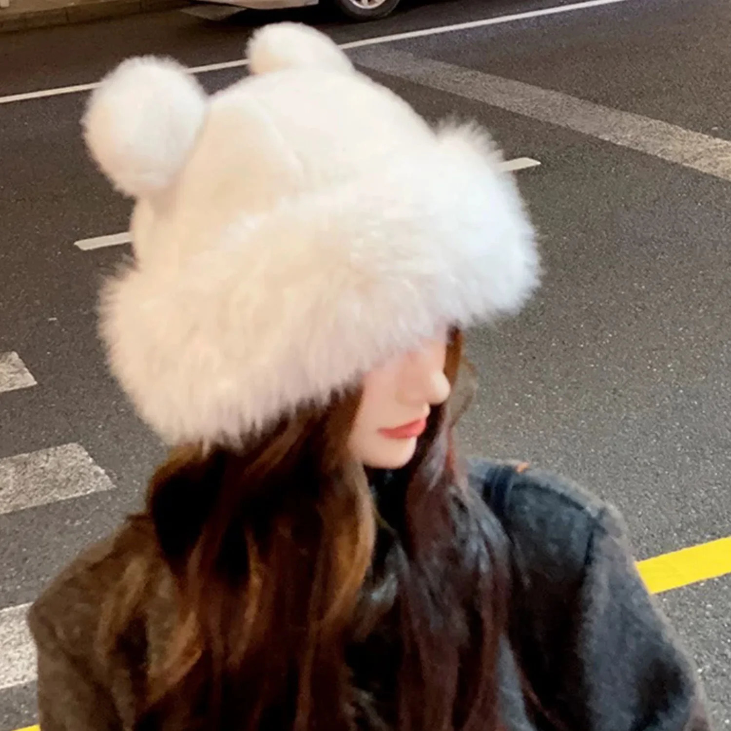 Womens Fashion Bear Ear Fur Cap Fur Hat Autumn and Winter Fur Hats Mongolian Hat Brimless Plush Fluffy Skiing Riding Warm Caps 251106