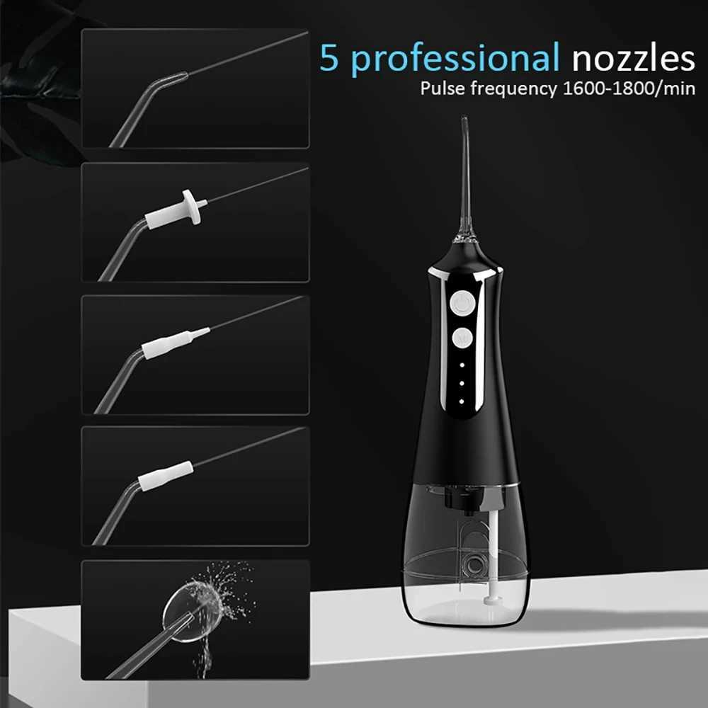 Portable 300ML oral irrigator water brush tartar remover with 5 nozzles and 3 modes waterproof USB charging teeth cleaning tool M250408