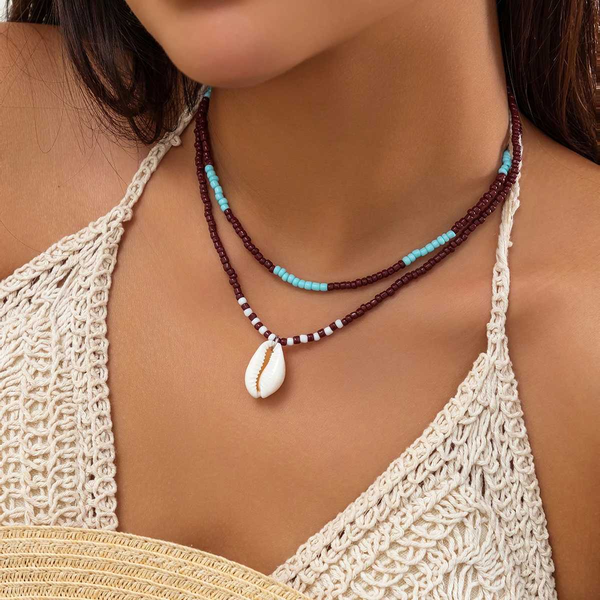 PuRui Bohemian Acrylic Seed Beads Strand Necklace for Women Neck Chain With Acrylic Shell Charm Choker Jewelry Collar WeddingC250407