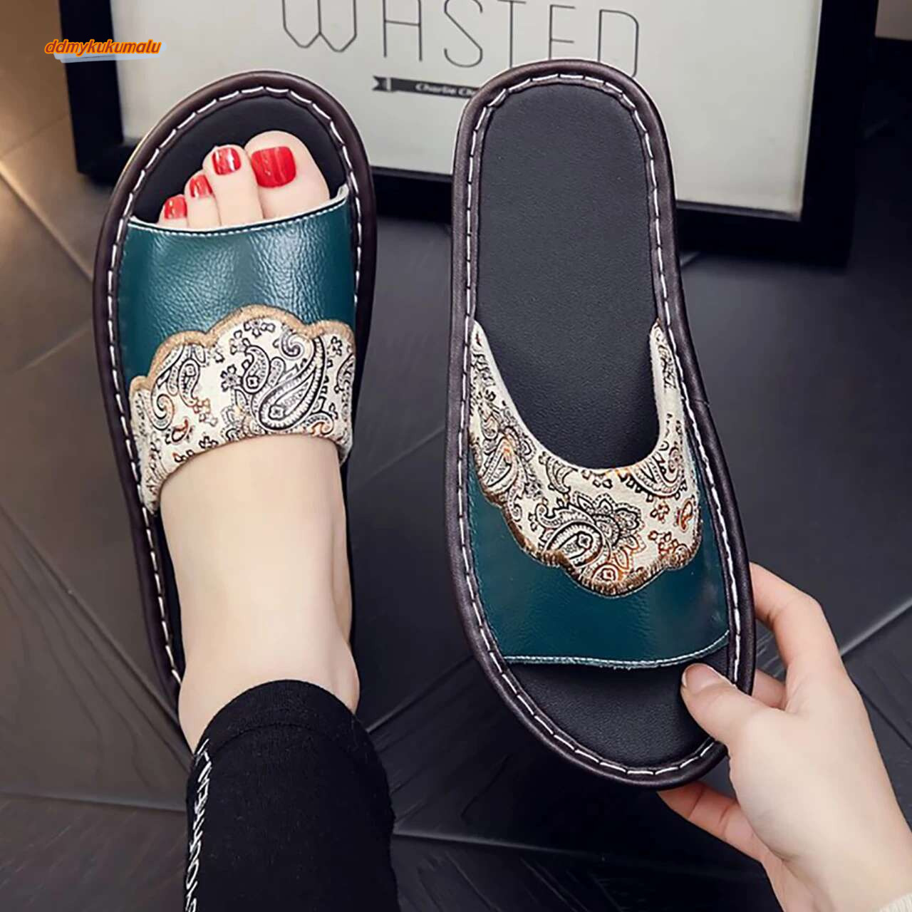 Genuine Leather Cowhide Men Women's Summer Flats Beach Light Designer Shoes Comfortable Couple Slippers ddmykukumalu