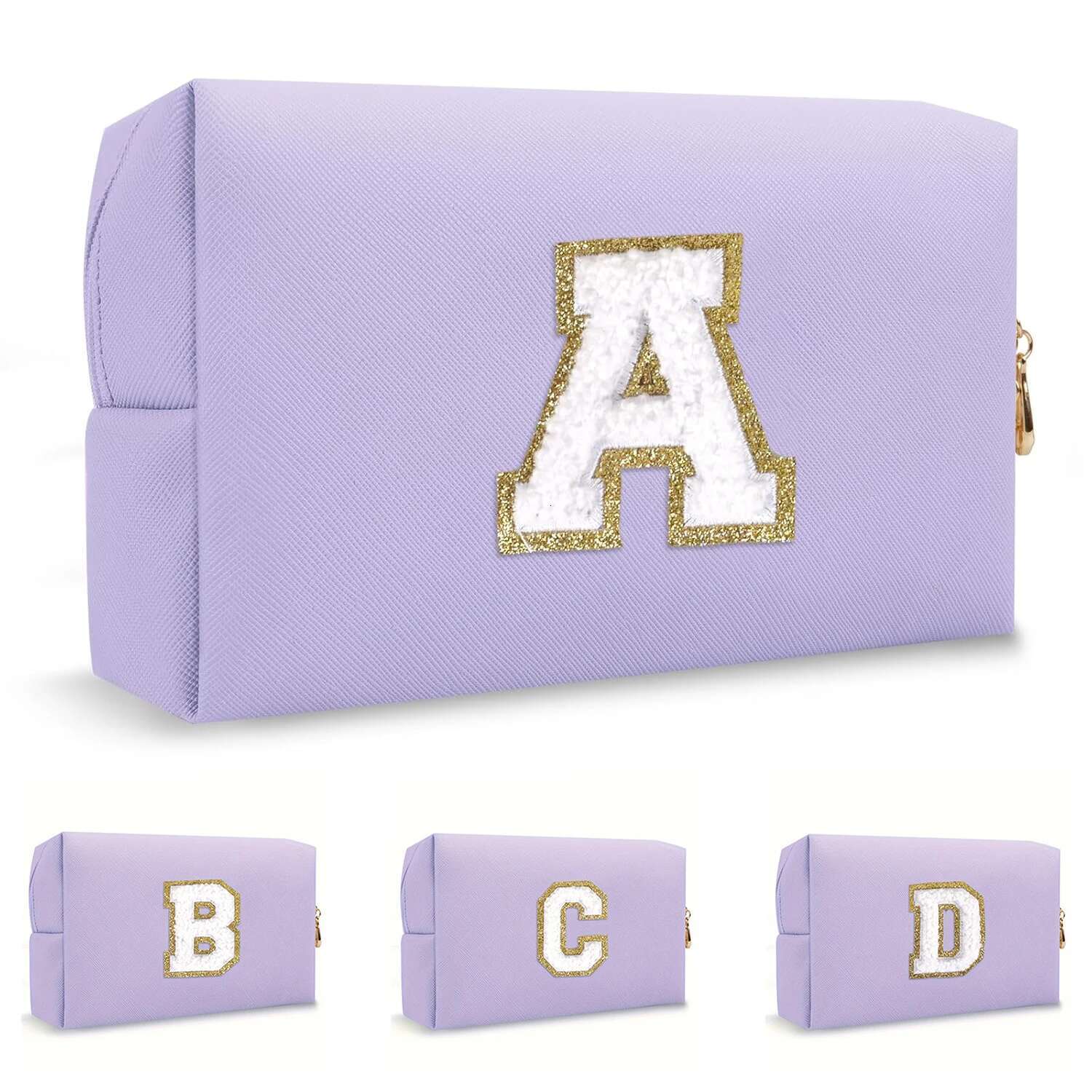 Purple Embroidered Letter Storage Travel Wash Lipstick Makeup Tool Sorting Bag Multi Functional Ljx