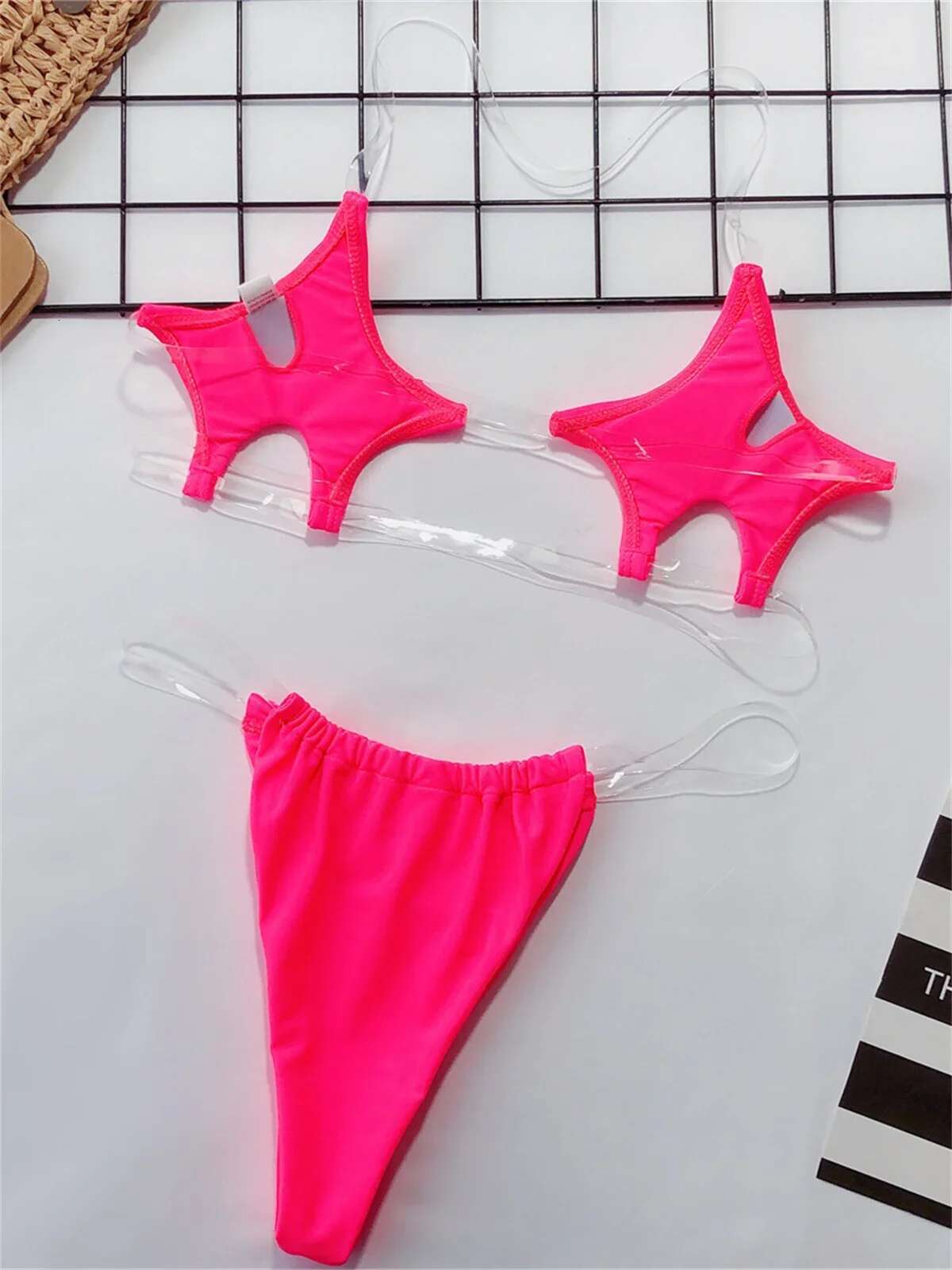 Dongdumaoyi Sexy Micro Bikini Women Pentagram Design Transparent Swimwear Neon Clear Strap See Through Thong Swimsuit Traje De Ba O