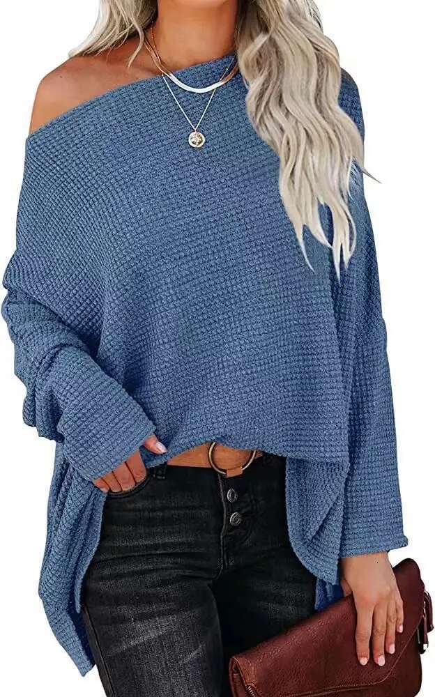 Knitted Waffle Shoulder 2024 New Autumn Europe And America Cross Border Women's Regular Top