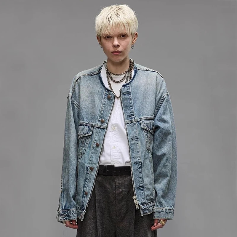 NIGO LP mens autumn and winter retro collarless single chest cotton loose denim jacket nigo613 250408Z