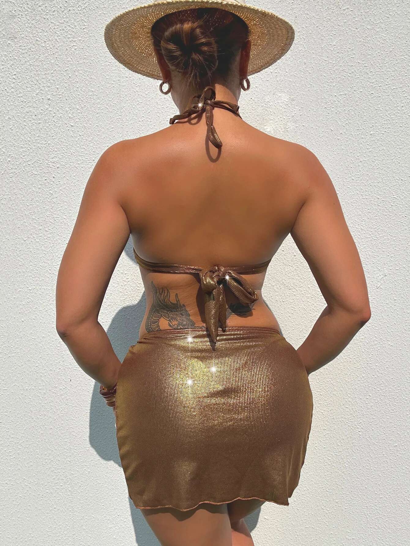 Dongdumaoyi Luxury Pearl Bikini Set Women Sexy Gold Hollow Out Push Up Metal Skirt Piece Swimsuit Beach Bathing Suit Thong Swimwear