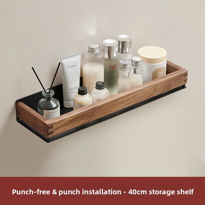 Walnut Bathroom Shelf Vintage Style Solid Wood Toilet No-Drill Washstand Wall Storage Rack
