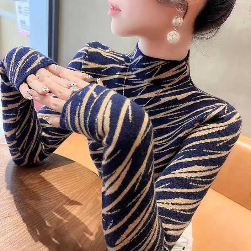 Women Clothing Chic Half High Collar Long Sleeve Knit Pullovers Autumn Winter Elegant Slim All-match Sweaters Office Lady Tops C251110