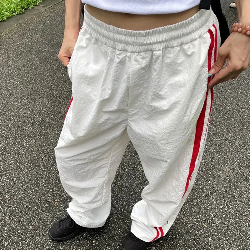 Kpop Y2K Retro Goods Casual Harajuku Pants Japanese Womens Street Clothing Striped Extra Large Pocket Jogging Wide Trousers 250407