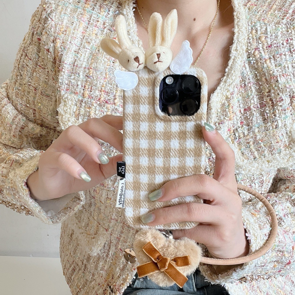 Autumn Winter Rabbit Head Solid Color Phone Case Compatible with iPhone 17/16 Pro Simple Anti-drop iPhone 15/14 Cartoon