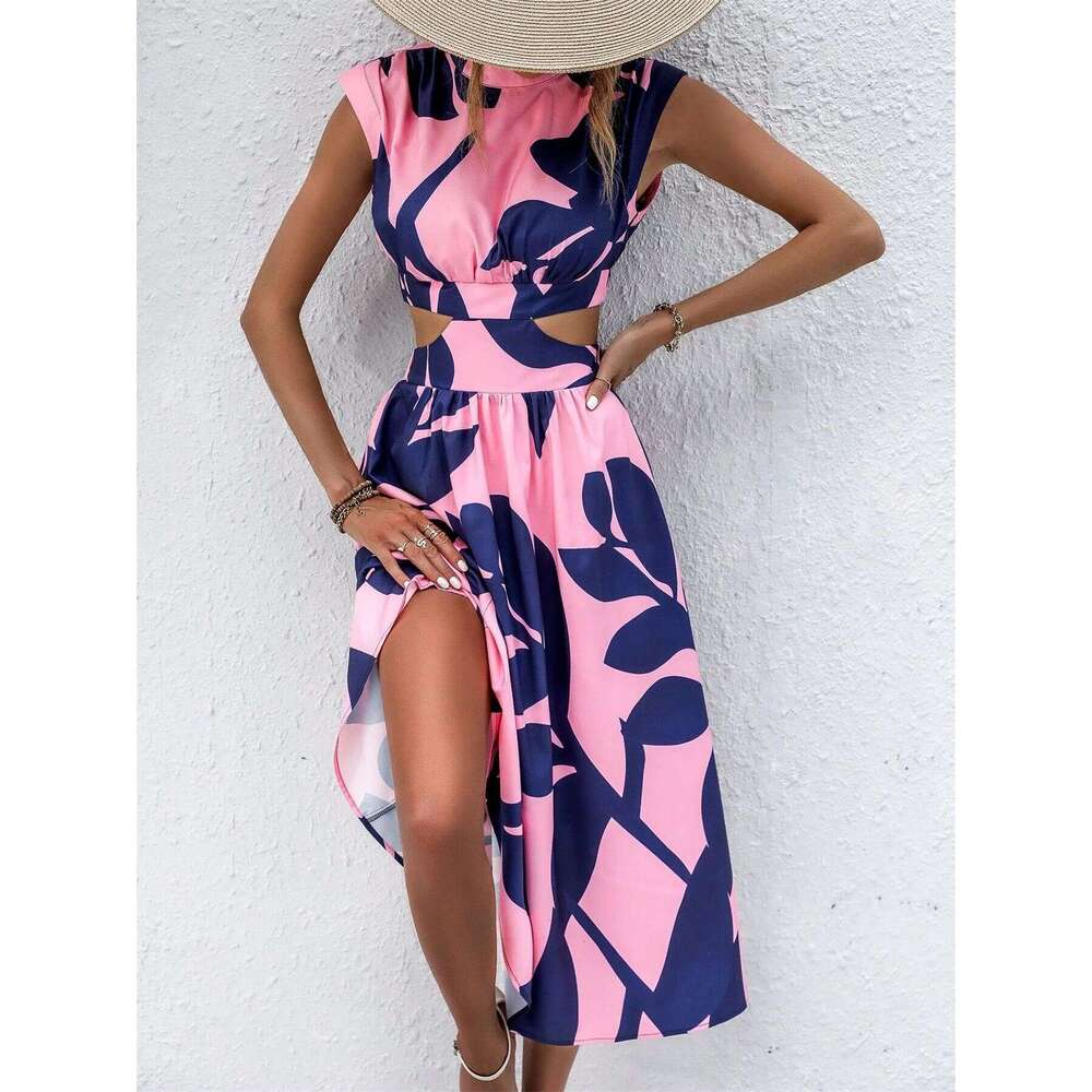 Women Designer Clothing Birthday Dress Vestido Vestido De Mujer Sexy Dresses for Woman Designer 2025 Summer Round Neck Flower Printed Long Skirt Women
