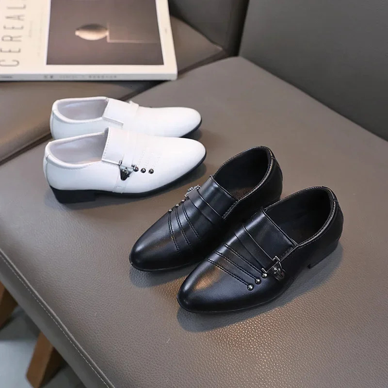 Childrens Leather Shoes for Boys Toddler Kids Party Wedding Formal Performance Shoes School All-match Black White Loafers Shoes 250407