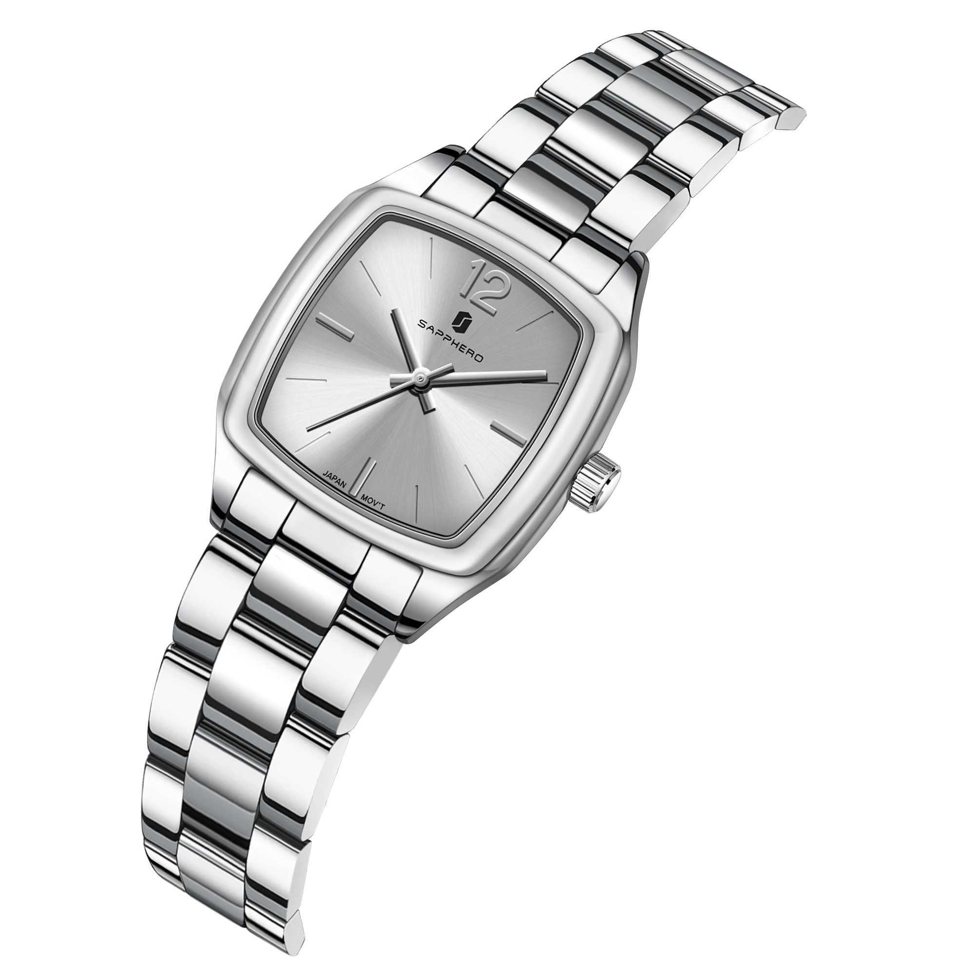 SAPPHERO Elegant Womens Watch Fashion Womens Watch Retro Womens Watch Silver Stainless Steel Quartz WatchT250408