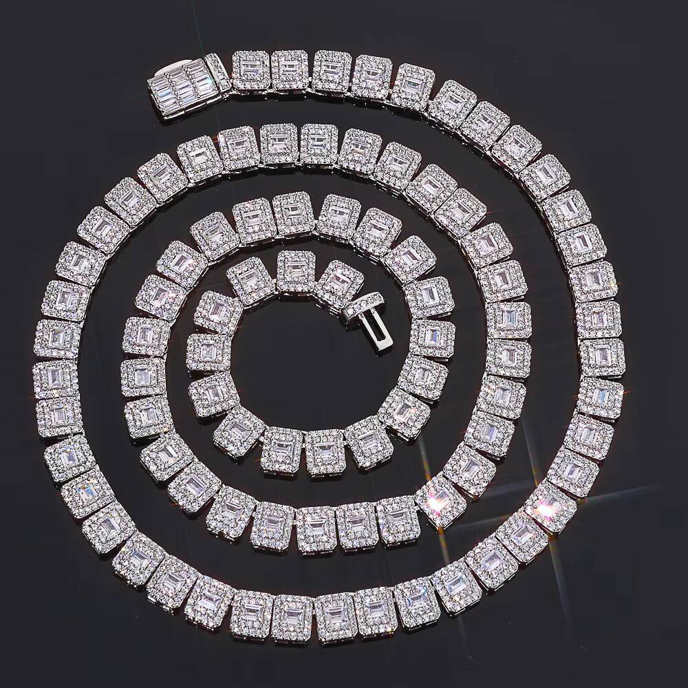 NUOYA Women Hip Hop Fine Jewelry Iced Out Tennis Chain Mixed Baguette Round Cut Moissanite Gold Plated Necklace