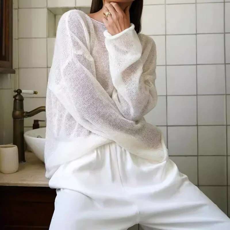 Elegant Sweater 2024 Summer Autumn Casual Fashion Loose Women Pullovers Chic Pink White Jumper Sueter Mujer