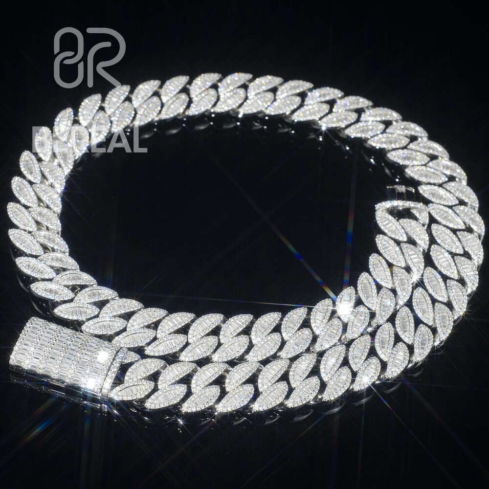 18mm 18 inch VVS Moissanite Necklace Double Row Sier Hip Hop Pendant Set Cuban Chain