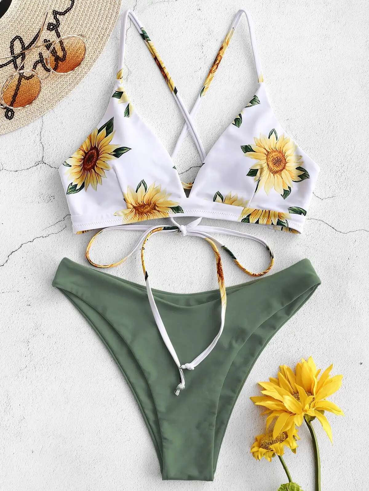 Dongdumaoyi Sunflower Printed Bikini Set Sexy Swimwear Women Mujer Push Up Padded Biquini Bathers Bandage Bathing Suit Swimsuit