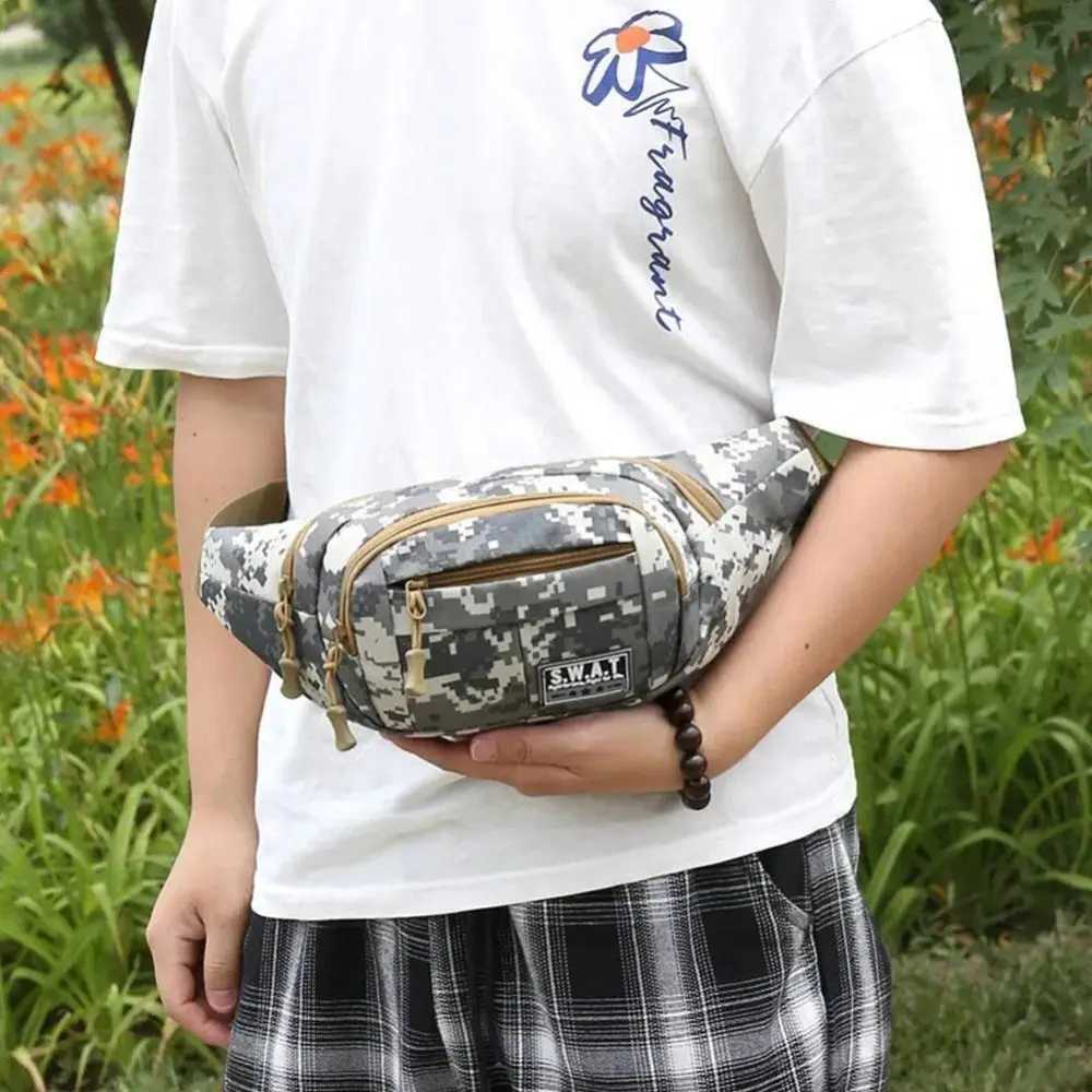 Large capacity outdoor waist bag multi-layer sling bag new nylon waterproof camouflage bag Z250407