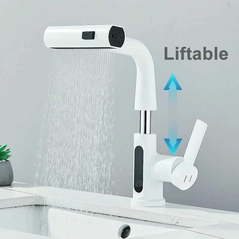 Temperature digital display basin faucet used for bathroom Pl waterfall flow 3-way spray hot cold sink mixer washing faucet Y250407