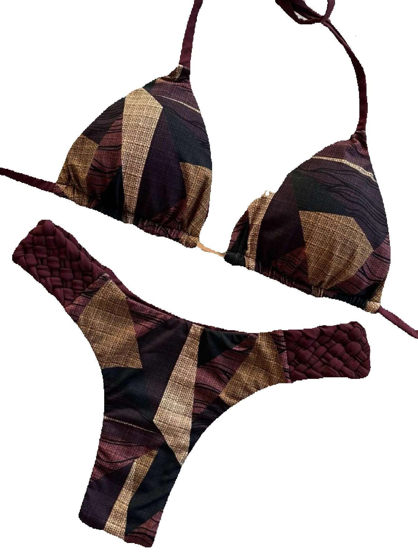 Ruotonsept printed suspender mini thong high waisted women's two-piece set bikini swimsuit