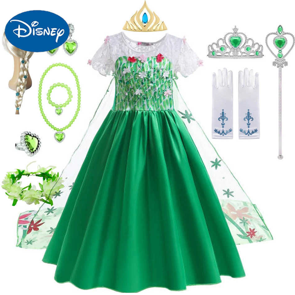 Disney Elsa Green Childrens Dress Girl Princess Dress Childrens Long Dress Flower Lace Ball Dress Summer X2504081