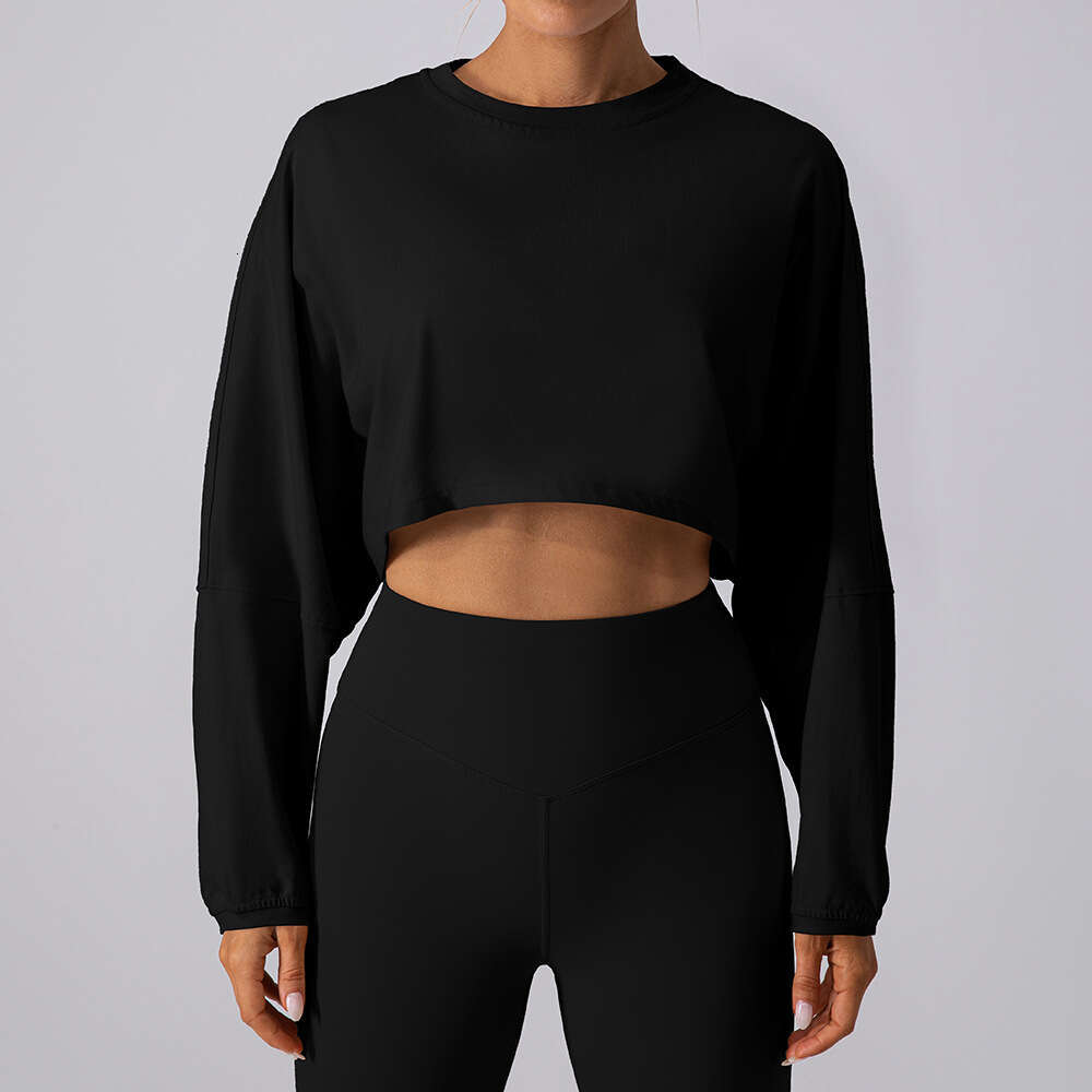 European and American popular round neck sweatshirt T-shirt sports short base shirt yoga running loose long sleeved top women's 2025 new casual f