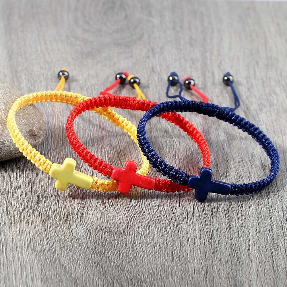 Hand Woven Jesus Cross Bracelet For Men Wen Black Thread Braided Lucky Bracelet Fashion Couple Bracelet Friendship JewelryC250408