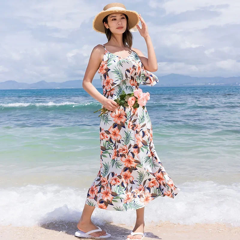 Family Look Vacation Beach Clothing Mom Daughter Sleeveless Dress Dad Son Matching Floral Shirt Set Parent Child Holiday Clothes 250407