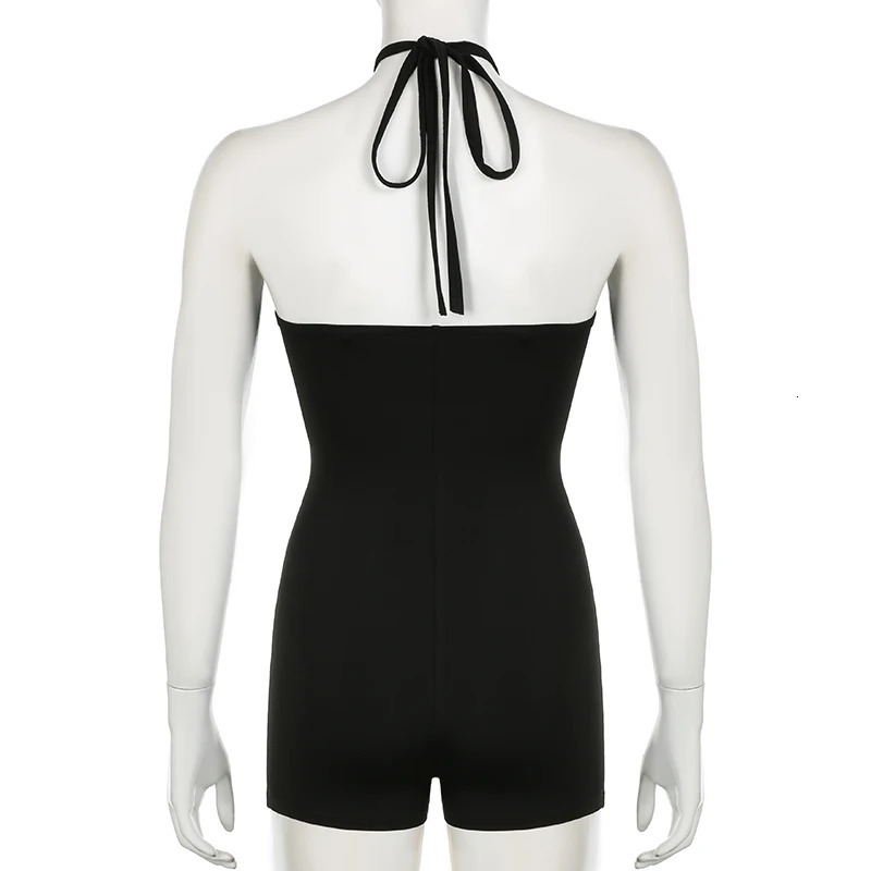 BIKPIIK sexy hollow womens fashion metal ring backless tight jumpsuit vacation club black wrap midnight party 250408