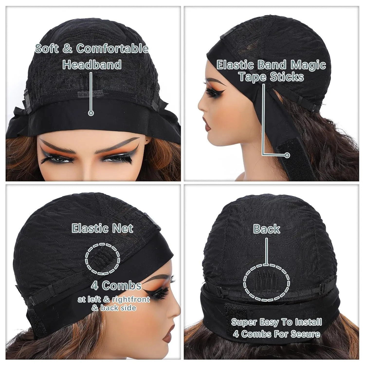 Brown high head wig with wig suitable for black women with 26 inch body wave wig headband attached with natural appearance synthetic hair wig 250407