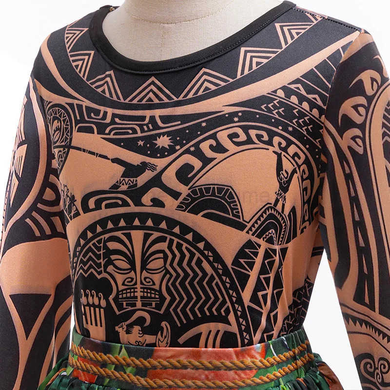 Disney Moana 2 Maui Cosplay Jumpsuits Tattoo Costume Boys Girls Maui Print Leaf Suits Movie Character Halloween Costume 2-10Yrs X250408
