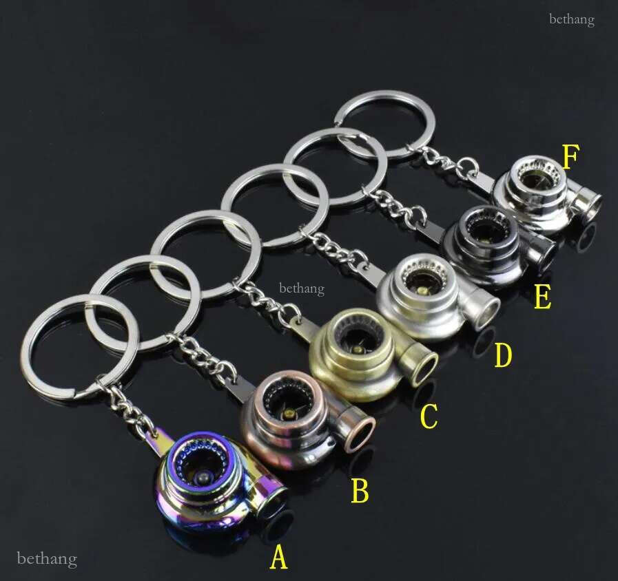 Mini Turbo Turbocharger Metal Keychain Spinning Turbine Key Chain Ring Keyring Keyfob Car Interior Accessories 7Colors Good quality