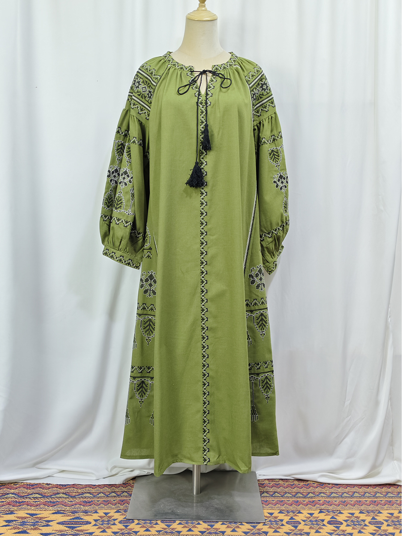 M Malay Indonesian Muslim Women S Heavy Duty Embroidered Lantern Sleeve Cotton Hemp Dress