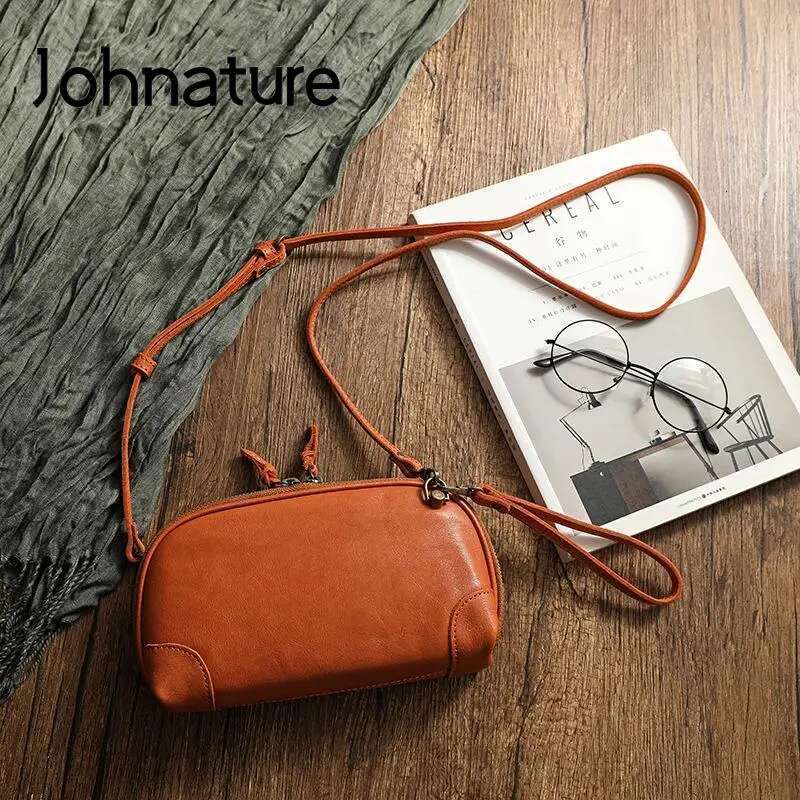 Johnature Simple Genuine Leather Women Small Bag Leisure Natural Soft Cowhide Solid Color Versatile Shoulder & Crossbody Bags
