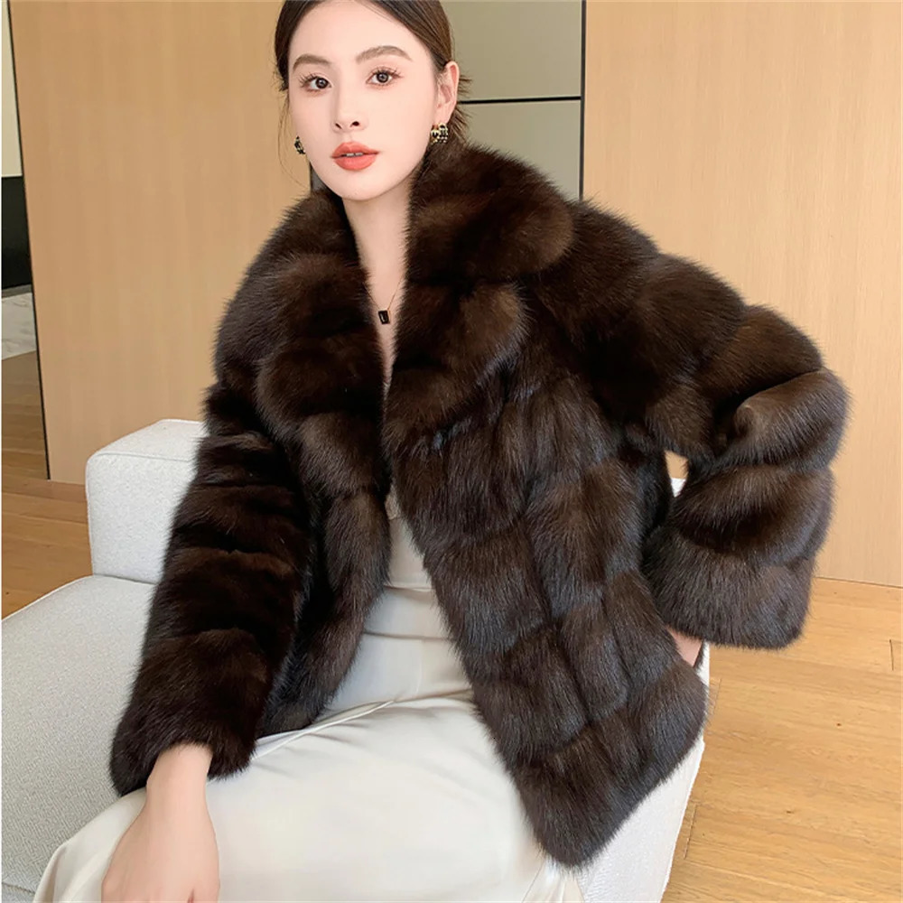 Street Style Winter Faux Fur Coat Women Fluffy Sable Outerwear Overcoat Girl With Thick Furry Warm Jacket 251030