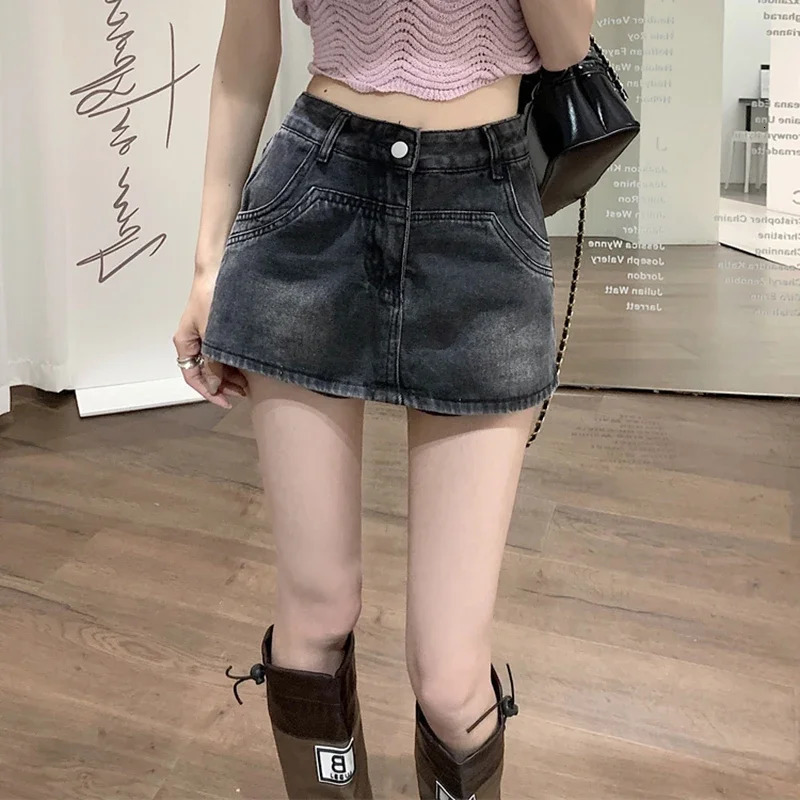 Ins Summer Women High Waist Vintage Shorts Skirts Lady Sexy Nightclub Denim Dress Female Punk Light Blue Black Grey Jeans Dress 250408