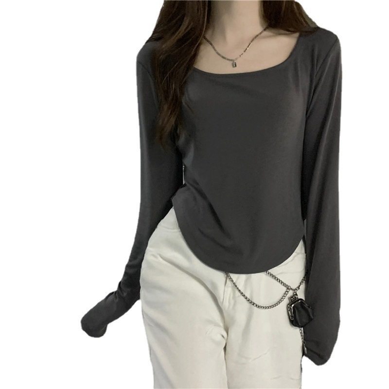 2025 Womens Designer Clothing Long Sleeved T-shirt Women's Spring New Irregular Slim Fit Underlay Short Top Spicy Girl Bottom
