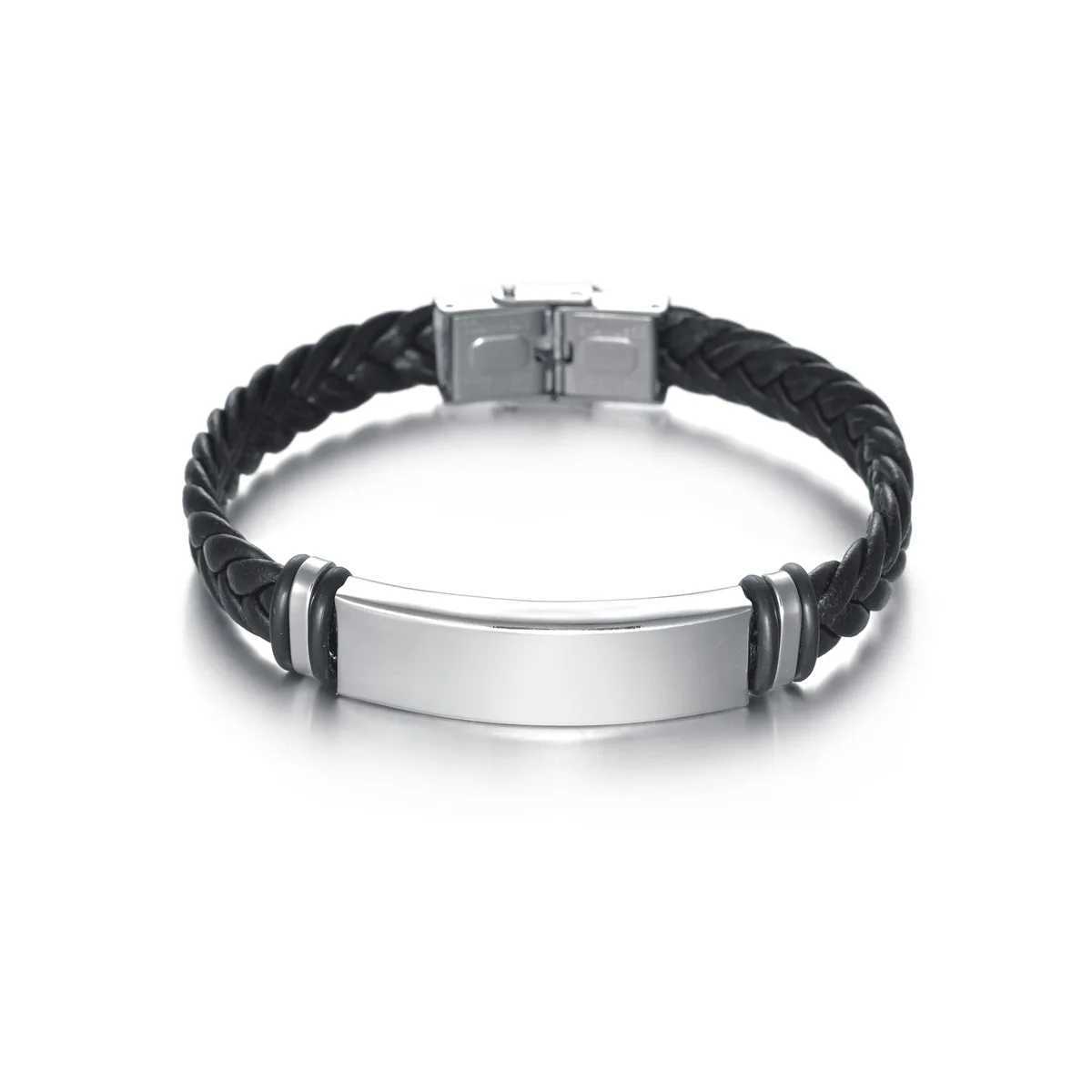 Personze Family Name Bracelets for Men Black Laye Braided Leather with Stainl Steel Charms Cust Christmas GiftC250408