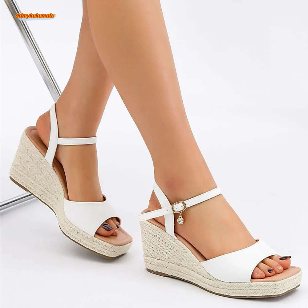 2025 Comfy Walking Big Size 43 Summer Women's Espadrilles Ankle Strap Platform Sandals High Heels Wedges Shoes Woman ddmykukumalu