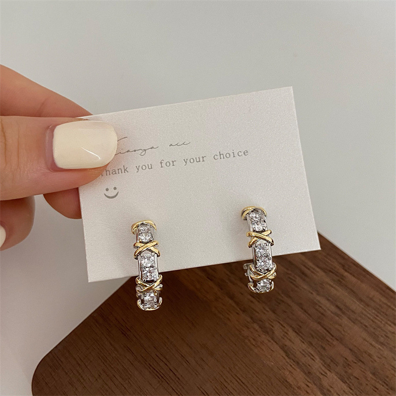 Vintage CC Design Stud Earrings for Women Korean Fashion X Cross Zircon Designer Earring Engagement Jewelry Gifts Wholesale