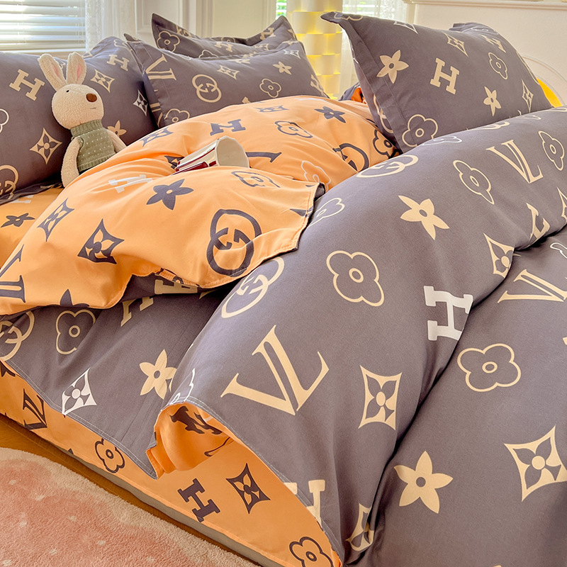 New style thickened pure brushed four-piece set, fresh style, fully washable cotton bed sheet and quilt cover, dormitory three-piece set