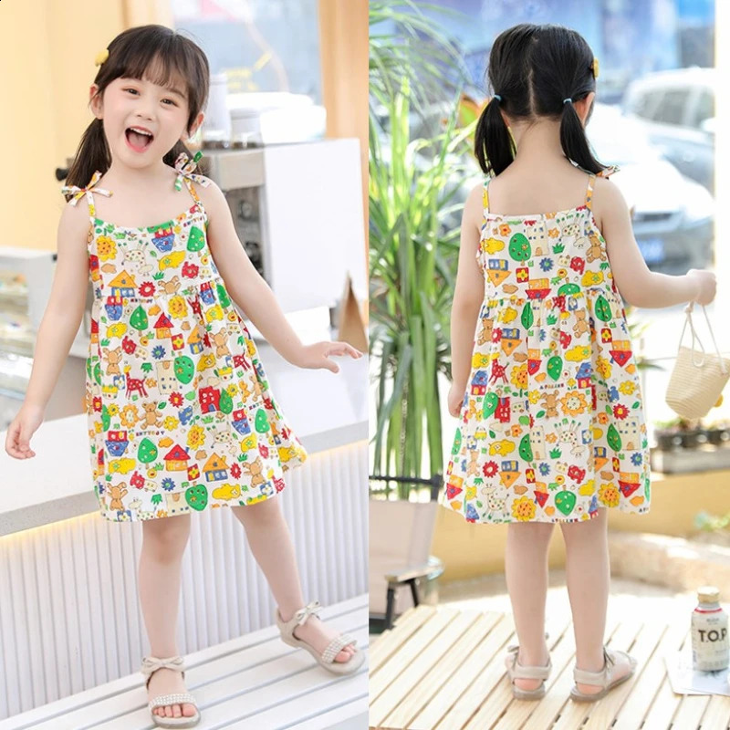 Girl Dress Cotton Summer Crushed Flower Kids Clothes Children Flower Dresses Sleeveless Princess Party Outfit Kids Clothing 250408