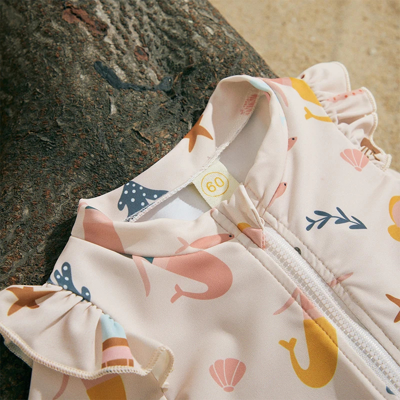 MISOWMNJOY Infant Baby Girl Summer Swimsuit Rash Guard Kids Beachwerar Short Sleeve Mermaid Kids Bathing Suit with Swim Cap 250407