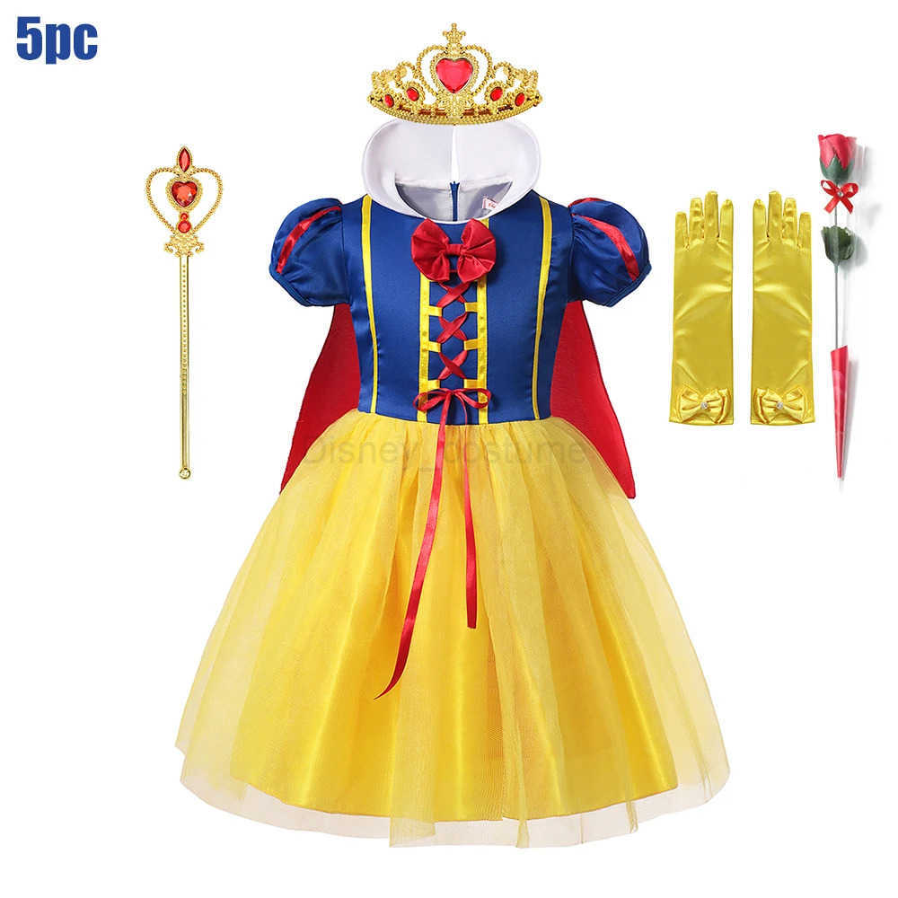 Disney Kids Clothing 2PCS Set Dress+Cloak Snow White Princess Costume Halloween Carnival Cosplay Party Girls Dresses Birthday Party X250408