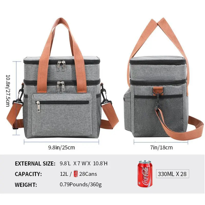 Multi functional doublelayer handbag cooler lunch bag suitable for women large capacity travel picnic box with shoulder strap 250401