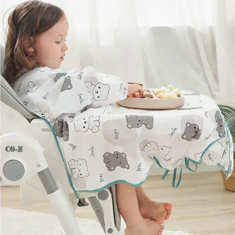 Coverall Baby Feeding Bibs Baby Bibs Attaches To Highchair and Table Long Sleeve Cartoon Bib for 6 Month To 5 Years Old Infants 250408