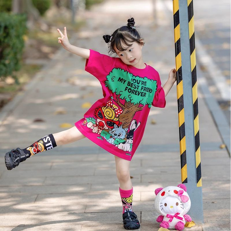Ddmyshoesvip Girls Cotton Short Sleeved T Shirt New Summer Outfit Round Neck Cartoon Base Shirt Children S Top Trendy T