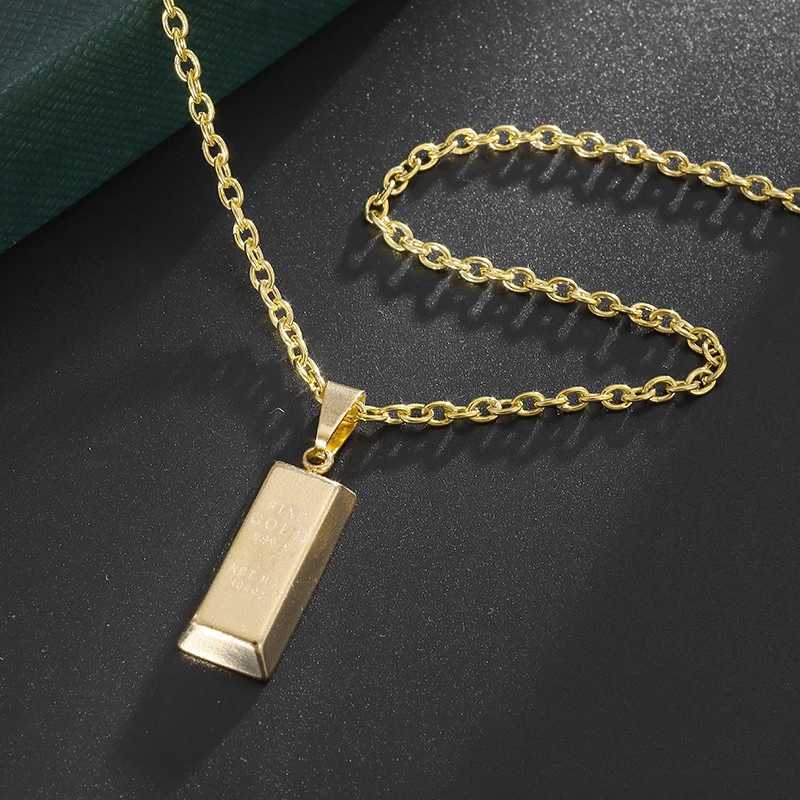 Creative Stainless Steel Gold Color Bar Pendant Necklace Hip Hop Rich Women Men Necklaces Party JewelryC250407