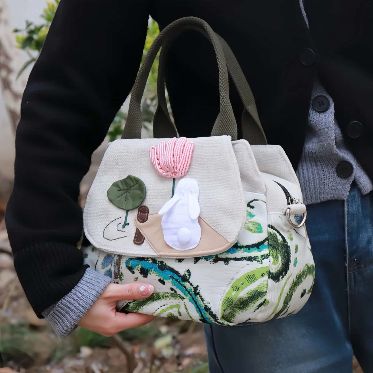 Hetang Multi Layer Canvas Handbag Birthday Gift For Girlfriend And Mother